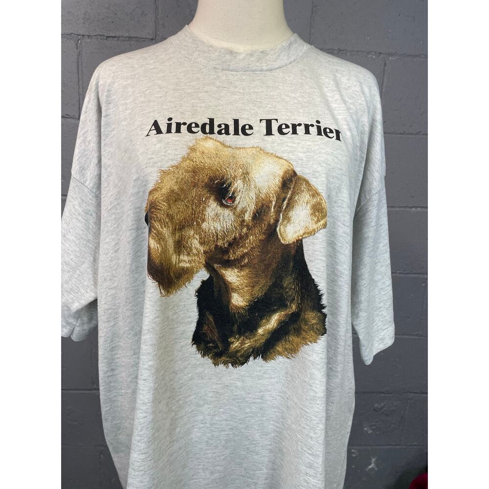 Vintage 80s Single Stitch T-Shirt Airedale Terrier Dog Graphic Tee XXL Gray